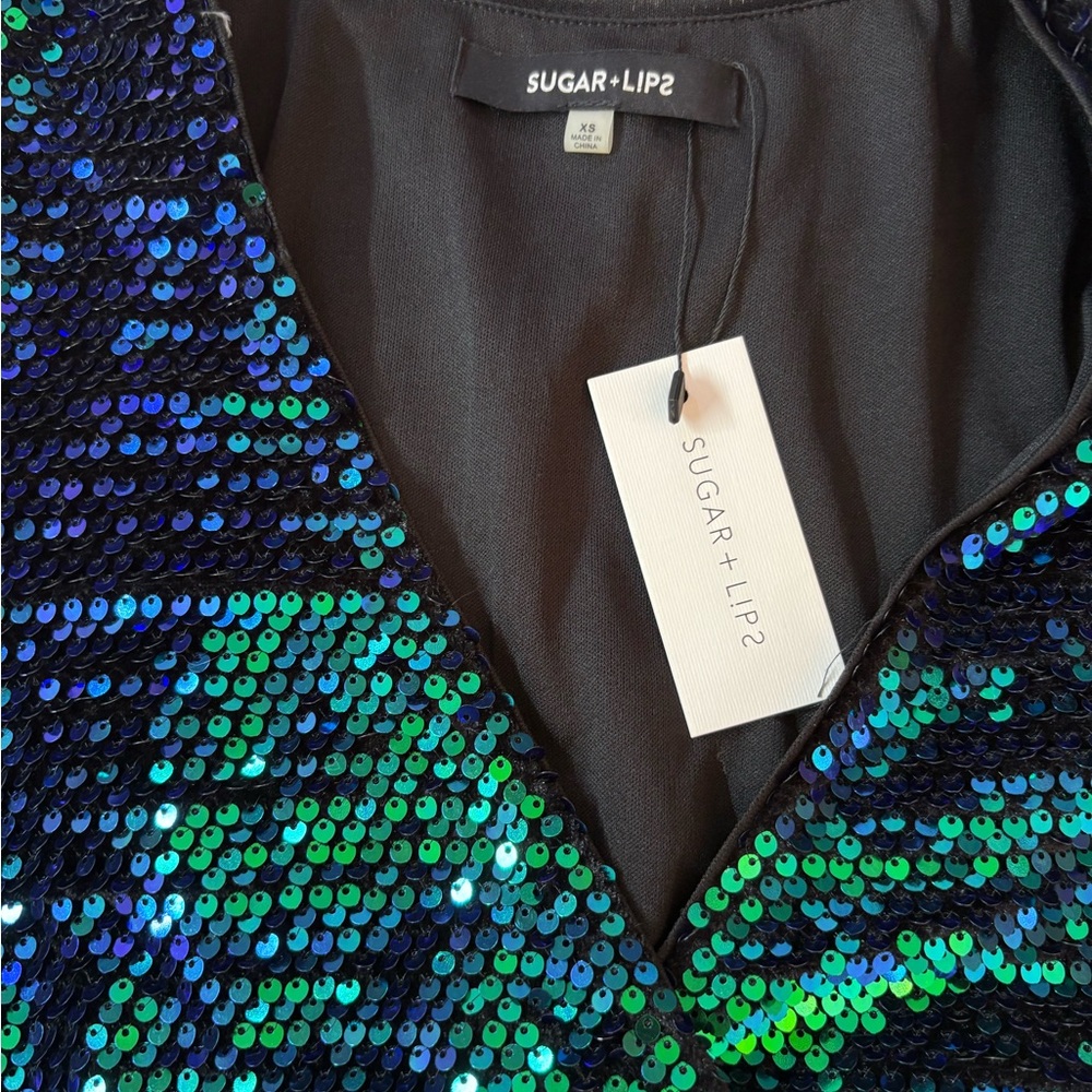 Sugarlips Sequin Dress with Blue and Green Sparkle - Picture 2 of 7